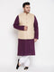 Vastramay Men's Plus Size Beige Solid Jacket With Purple Solid Kurta And White Pyjama Set