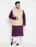 Vastramay Men's Plus Size Beige Solid Jacket With Purple Solid Kurta And White Pyjama Set