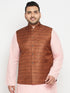 Vastramay Men's Plus Size Coffee Brown Nehru Jacket