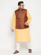 Vastramay Men's Plus Size Fawn and Coffee Brown Cotton Blend Jacket Kurta Pyjama Set