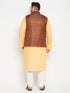 Vastramay Men's Plus Size Fawn and Coffee Brown Cotton Blend Jacket Kurta Pyjama Set