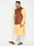 Vastramay Men's Plus Size Fawn and Coffee Brown Cotton Blend Jacket Kurta Pyjama Set