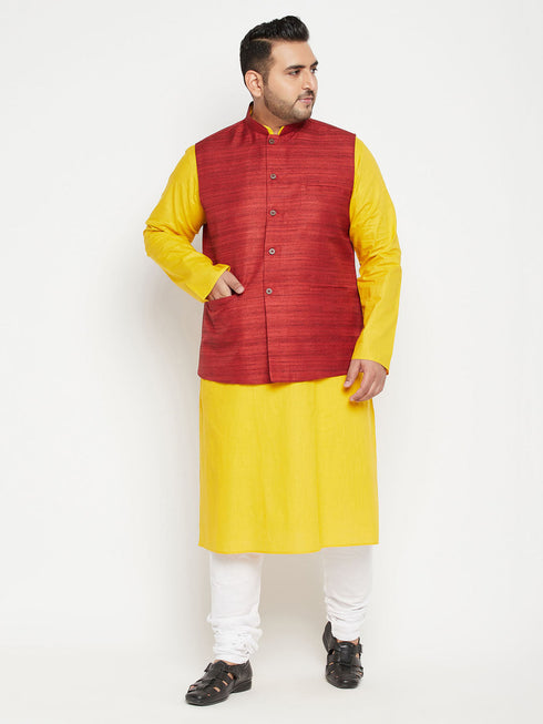 Vastramay Men's Plus Size Maroon Color Matka Silk Textured Nehru Jacket