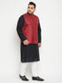 Vastramay Men's Plus Size Black Maroon Cotton Blend Jacket Kurta Pyjama Set