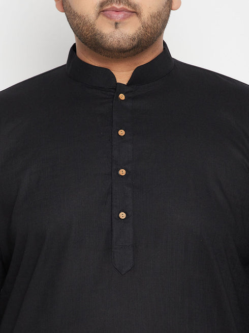 Vastramay Men's Plus Size Black Maroon Cotton Blend Jacket Kurta Pyjama Set