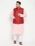 Vastramay Men's Plus Size Pink and Maroon Cotton Blend Jacket Kurta Pyjama Set