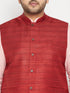 Vastramay Men's Plus Size Pink and Maroon Cotton Blend Jacket Kurta Pyjama Set
