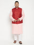 Vastramay Men's Plus Size Pink and Maroon Cotton Blend Jacket Kurta Pyjama Set