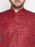 Vastramay Men's Plus Size Maroon Cotton Blend Jacket With White Kurta And Dhoti Set