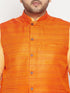 Vastramay Men's Plus Size Fawn and Orange Cotton Blend Jacket Kurta Pyjama Set
