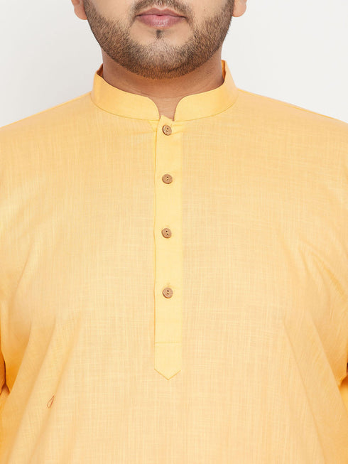 Vastramay Men's Plus Size Fawn and Orange Cotton Blend Jacket Kurta Pyjama Set