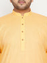 Vastramay Men's Plus Size Fawn and Orange Cotton Blend Jacket Kurta Pyjama Set