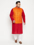 Vastramay Men's Plus Size Maroon and Orange Cotton Blend Jacket Kurta Pyjama Set