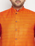 Vastramay Men's Plus Size Maroon and Orange Cotton Blend Jacket Kurta Pyjama Set