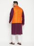 Vastramay Men's Plus Size Purple and Orange Cotton Blend Jacket Kurta Pyjama Set