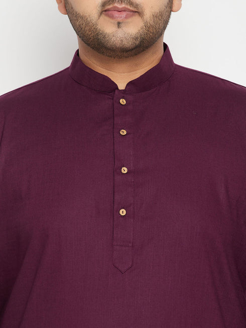 Vastramay Men's Plus Size Purple and Orange Cotton Blend Jacket Kurta Pyjama Set