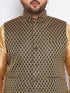 Vastramay Men's Plus Size Black Ethnic Jacket With Rose Gold Silk Blend Kurta Pyjama Set