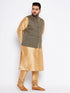 Vastramay Men's Plus Size Black Ethnic Jacket With Rose Gold Silk Blend Kurta Pyjama Set