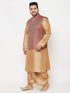 Vastramay PLUS Men's Maroon Nehru Jacket With Rose Gold Kurta And Dhoti Set