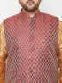 Vastramay PLUS Men's Maroon Nehru Jacket With Rose Gold Kurta And Dhoti Set