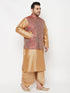 Vastramay PLUS Men's Maroon Nehru Jacket With Rose Gold Kurta And Dhoti Set
