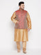 Vastramay PLUS Men's Maroon Nehru Jacket With Rose Gold Kurta And Pyjama Set
