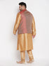 Vastramay PLUS Men's Maroon Nehru Jacket With Rose Gold Kurta And Pyjama Set