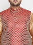 Vastramay PLUS Men's Maroon Nehru Jacket With Rose Gold Kurta And Pyjama Set