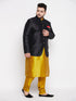 Vastramay Plus Size Men's Black Silk Blend Jodhpuri With Mustard Kurta Pyjama Set