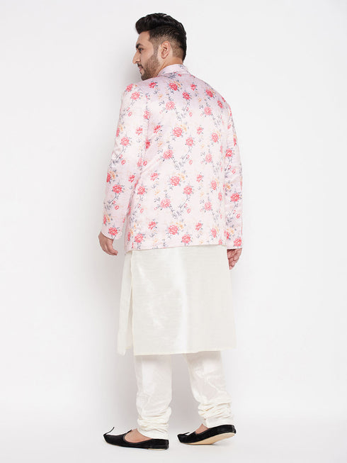 Vastramay Men's Peach Silk Blend Jodhpuri With Cream Kurta Pyjama Set