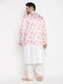 Vastramay Men's Peach Silk Blend Jodhpuri With White Kurta Pyjama Set