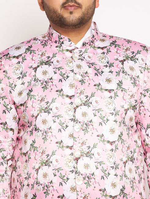 Vastramay Plus Size Men's pink Silk Blend Jodhpuri