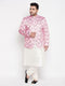 Vastramay Men's Pink Silk Blend Jodhpuri With Cream Kurta Pyjama Set