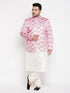 Vastramay Men's Pink Silk Blend Jodhpuri With Cream Kurta Pyjama Set