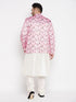 Vastramay Men's Pink Silk Blend Jodhpuri With Cream Kurta Pyjama Set