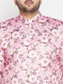 Vastramay Men's Pink Silk Blend Jodhpuri With Cream Kurta Pyjama Set