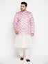 Vastramay Men's Pink Silk Blend Jodhpuri With Cream Kurta Pyjama Set