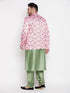 Vastramay Men's Pink Silk Blend Jodhpuri With Mint Green Kurta Pyjama Set