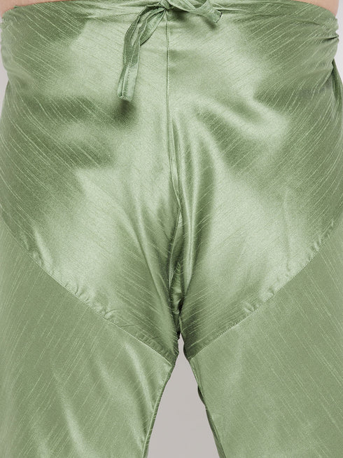Vastramay Men's Pink Silk Blend Jodhpuri With Mint Green Kurta Pyjama Set