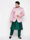 Vastramay Men's Pink Silk Blend Jodhpuri With Dark Green Silk Blend Kurta Pyjama Set