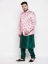 Vastramay Men's Pink Silk Blend Jodhpuri With Dark Green Silk Blend Kurta Pyjama Set