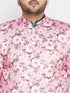 Vastramay Men's Pink Silk Blend Jodhpuri With Dark Green Silk Blend Kurta Pyjama Set
