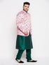 Vastramay Men's Pink Silk Blend Jodhpuri With Dark Green Silk Blend Kurta Pyjama Set