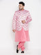 Vastramay Men's Pink Silk Blend Jodhpuri With Pink Kurta Pyjama Set