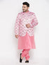 Vastramay Men's Pink Silk Blend Jodhpuri With Pink Kurta Pyjama Set