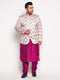 Vastramay Men's Pink Silk Blend Jodhpuri With Fuchsia Kurta Pyjama Set