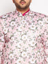 Vastramay Men's Pink Silk Blend Jodhpuri With Fuchsia Kurta Pyjama Set