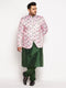 Vastramay Men's Pink Silk Blend Jodhpuri With Dark Green Kurta Pyjama Set