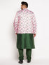 Vastramay Men's Pink Silk Blend Jodhpuri With Dark Green Kurta Pyjama Set