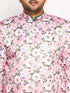 Vastramay Men's Pink Silk Blend Jodhpuri With Dark Green Kurta Pyjama Set